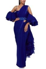 Saree Trends Women's Faux Georgette ready to wear Frill saree with unstitched blouse