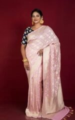 Handwoven Nakshi Floral Brocade Work Self Color Khaddi Georgette Banarasi Saree - Image 2