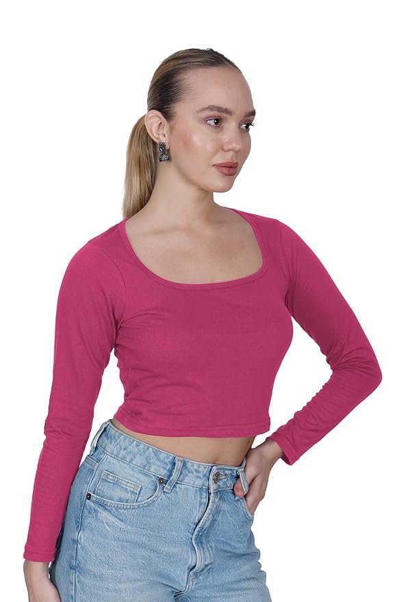 71bxq87sTbL._SY879_ Square Neck Long Sleeve Stylish Cotton Crop Top for Womens, Readymade Saree Blouse - Image 1