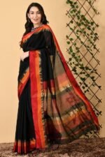 Womens Maheshwari Silk Cotton Handloom Hanwoven Saree With blouse piece - Image 3