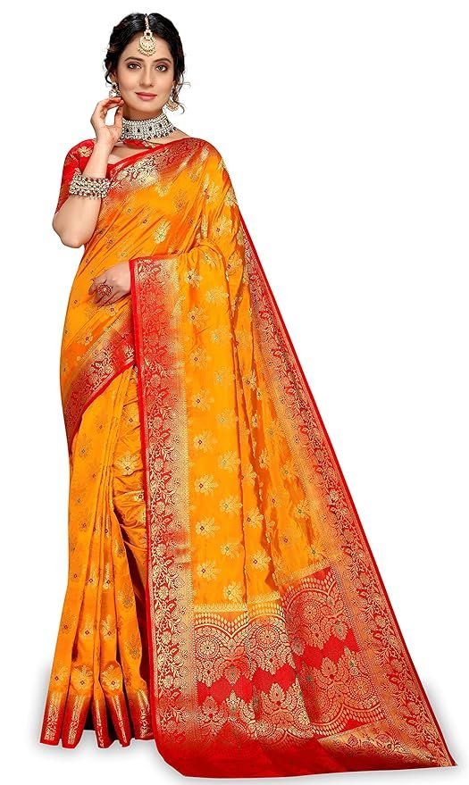91XseMWxFUL._SY879_ Sarees for Women Wear Cotton Silk Banarasi Sari Kanjivaram Soft 2024 Wedding Original Pure Kanchipuram Pattu Sadi with Blouse Piece (Barmasi) - Image 1