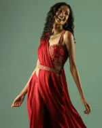 Pre-Draped Saree with Embroidered Blouse - Image 5