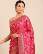 Women Woven Saree with Tassels - Image 4