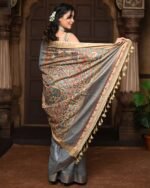 Women Handloom Cotton Silk Saree with Golden Border - Image 2